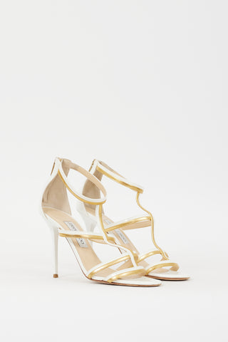 Jimmy Choo White 
Gold Leather Thistle 100 Heel