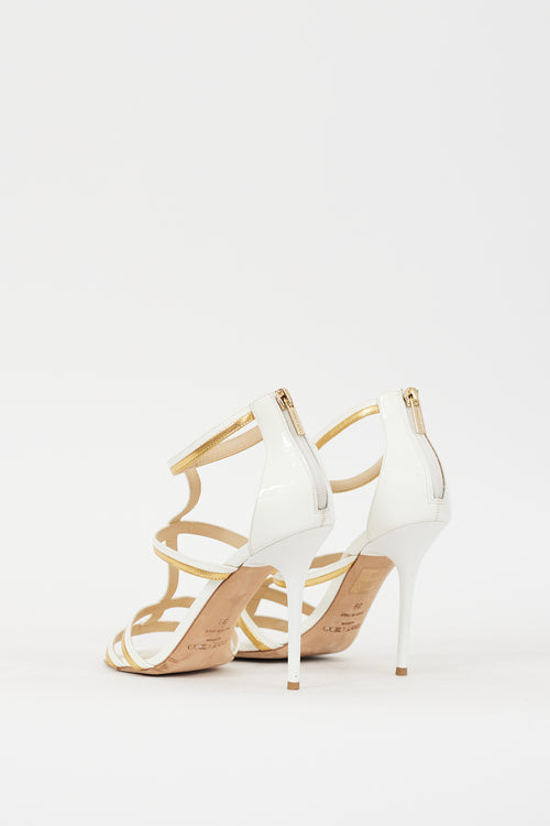 Jimmy Choo White 
Gold Leather Thistle 100 Heel