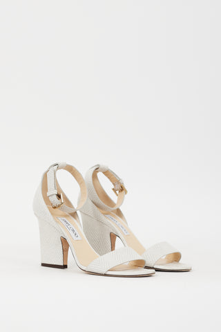 Jimmy Choo White Textured Leather Edina Sandal