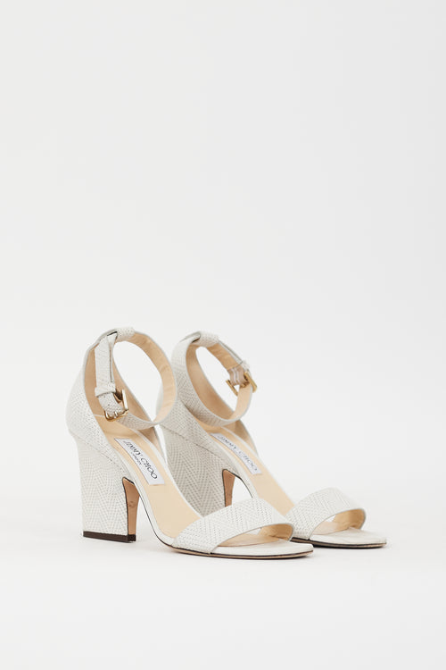 Jimmy Choo White Textured Leather Edina Sandal