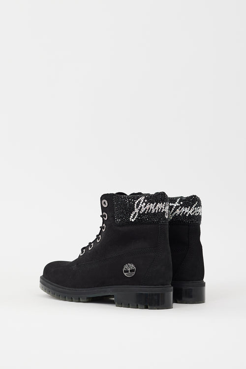 Jimmy Choo X Timberland Black 
Silver Rhinestone Embellished Boot