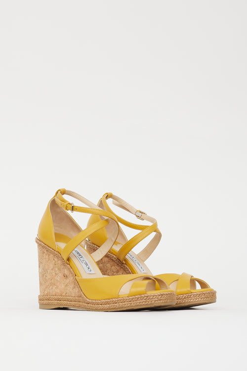 Jimmy Choo Yellow Strappy Alanah Espadrille Wedge Sandal