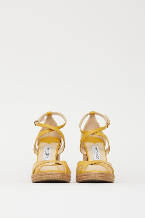 Jimmy Choo Yellow Strappy Alanah Espadrille Wedge Sandal