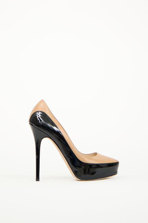 Jimmy Choo Beige 
Black Leather Platform Pump