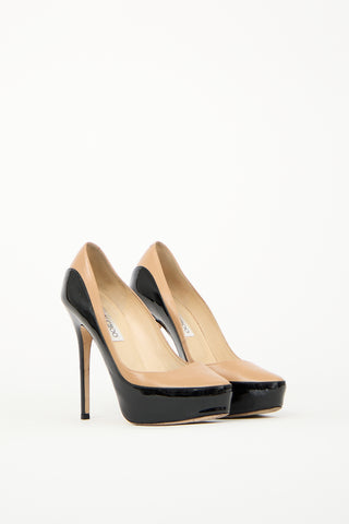 Jimmy Choo Beige 
Black Leather Platform Pump