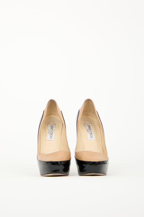 Jimmy Choo Beige 
Black Leather Platform Pump