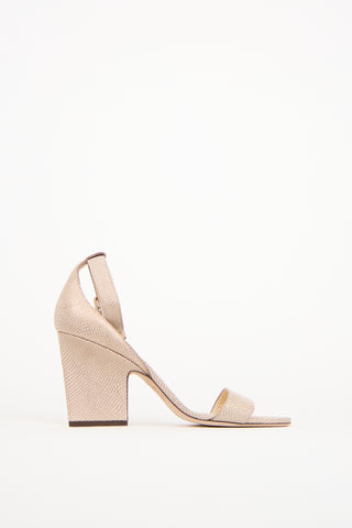 Jimmy Choo Beige 
Gold Textured Leather Edina Heel