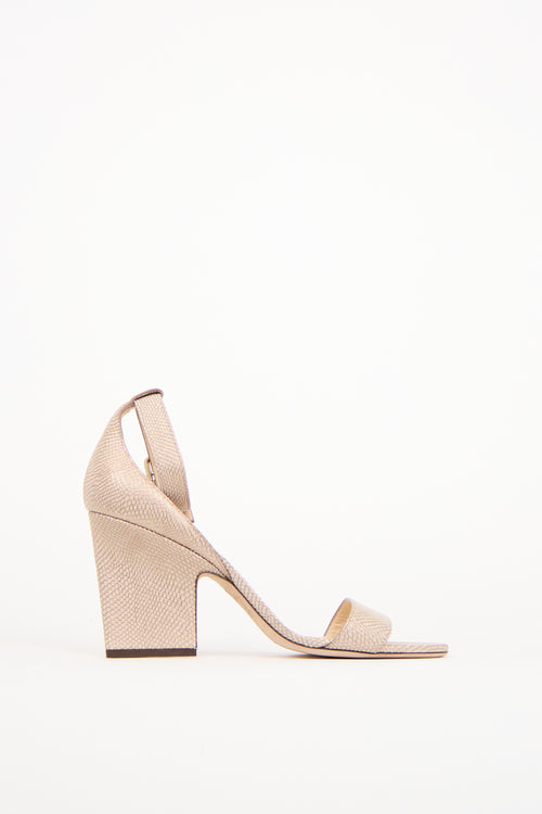 Jimmy Choo Beige 
Gold Textured Leather Edina Heel