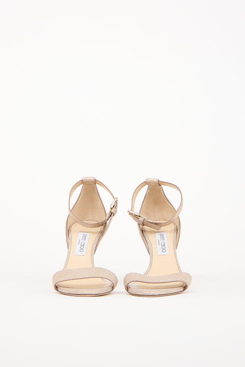 Jimmy Choo Beige 
Gold Textured Leather Edina Heel