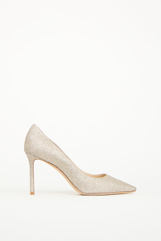 Jimmy Choo Silver Glitter Romy Pump