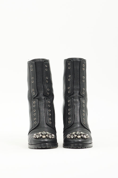 Jimmy Choo Black Leather Embellished Heeled Boot