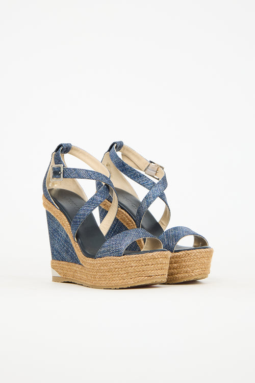 Jimmy Choo Blue Denim Portia Wedge Sandal