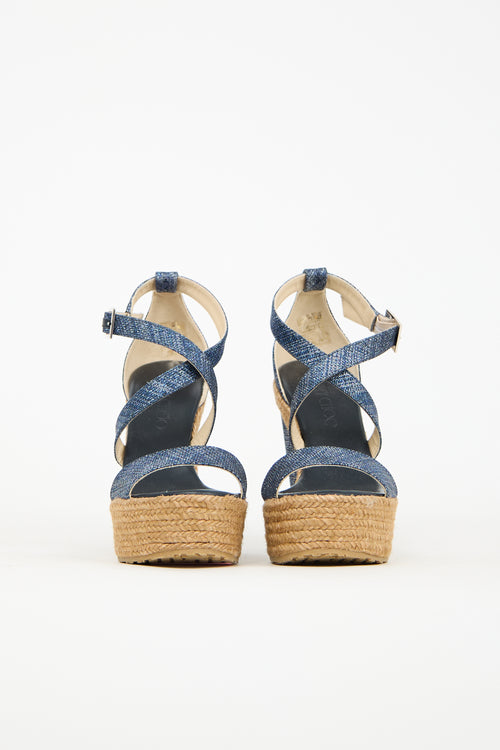 Jimmy Choo Blue Denim Portia Wedge Sandal