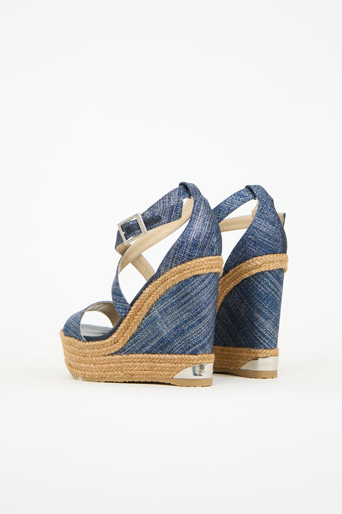 Jimmy Choo Blue Denim Portia Wedge Sandal