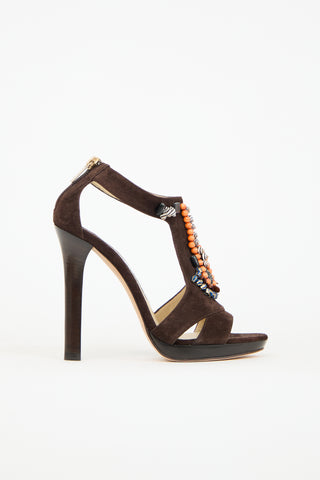 Jimmy Choo Brown Suede 
Multi Beaded Heel