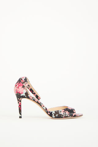 Jimmy Choo Pink 
Black Leather Floral Heel