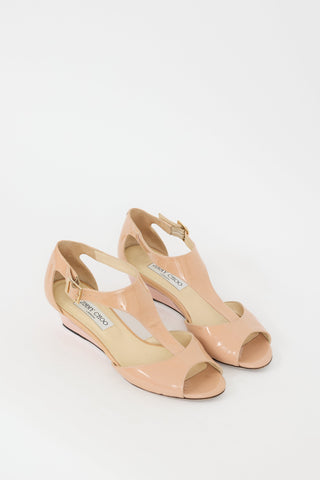 Jimmy Choo Beige Patent Leather Treat Wedge