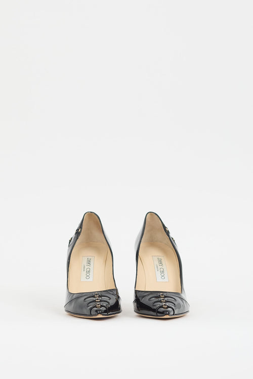 Jimmy Choo Black Patent Leather 
Buckle Pump