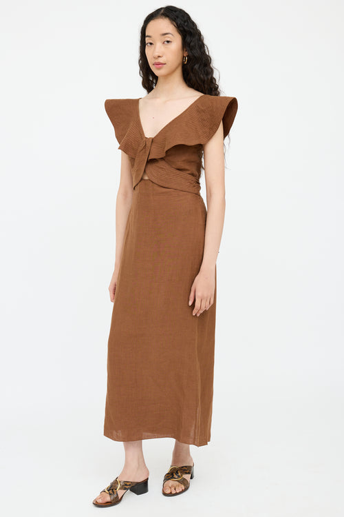 Brown Linen Panel Dress