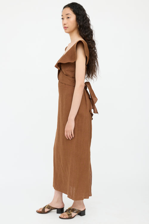 Brown Linen Panel Dress