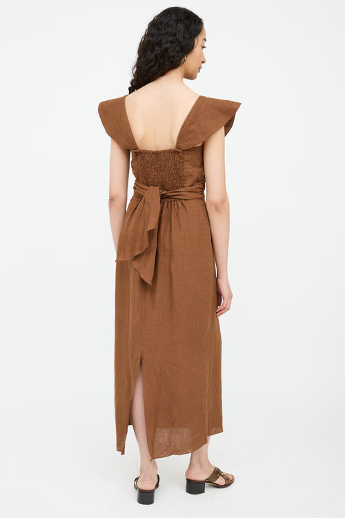 Brown Linen Panel Dress