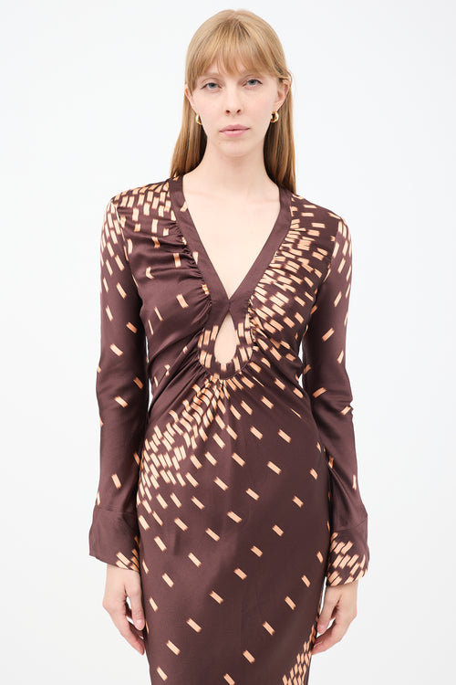 Johanna Ortiz Brown Silk Printed Voragine Tunic Dress