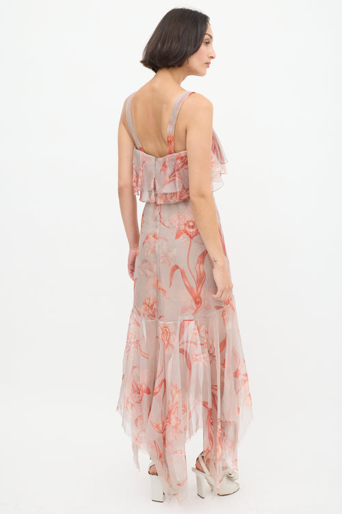 Johanna Ortiz Pink 
Light Blue Sheer Floral Flounce Dress