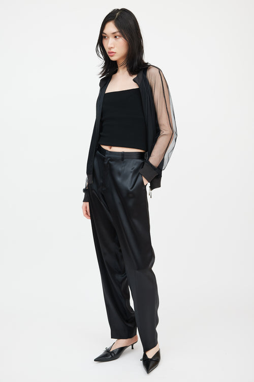 John Galliano Black Satin Tapered Trousers