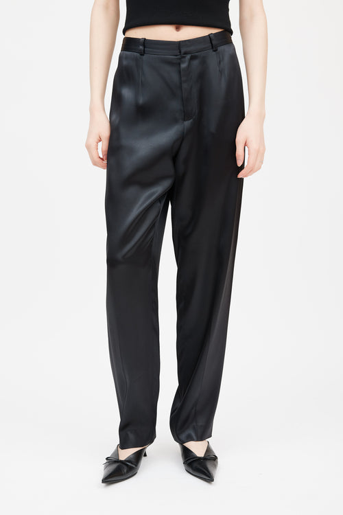 John Galliano Black Satin Tapered Trousers