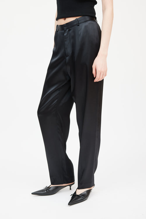 John Galliano Black Satin Tapered Trousers