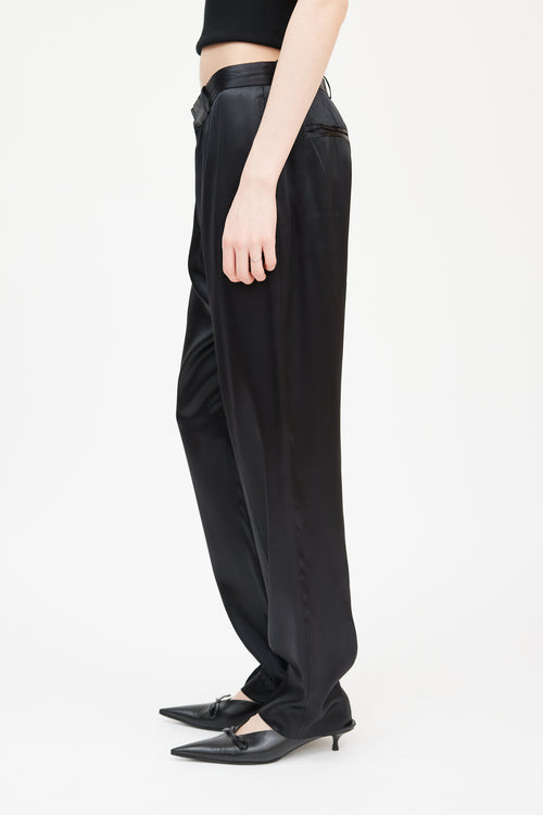 John Galliano Black Satin Tapered Trousers