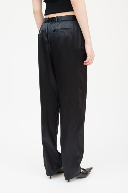 John Galliano Black Satin Tapered Trousers