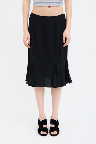 John Galliano Black Wool Pleated Midi Skirt