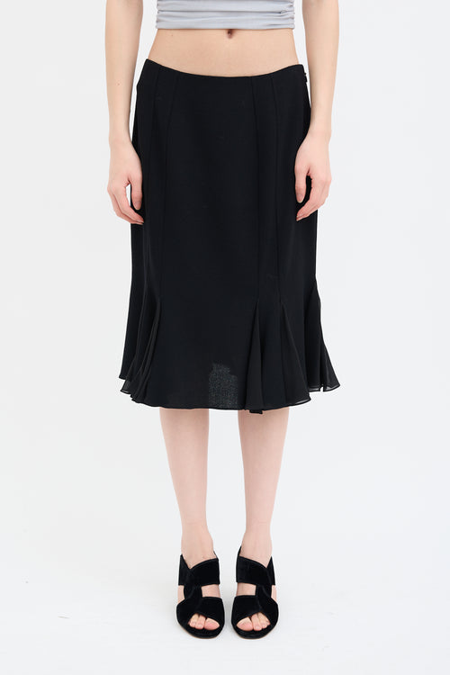 John Galliano Black Wool Pleated Midi Skirt