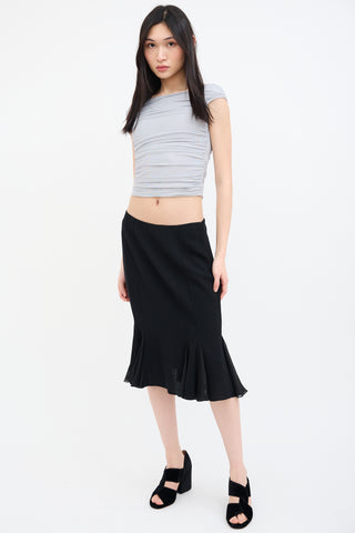 John Galliano Black Wool Pleated Midi Skirt