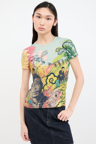 John Galliano Green 
Multi Graphic T-Shirt