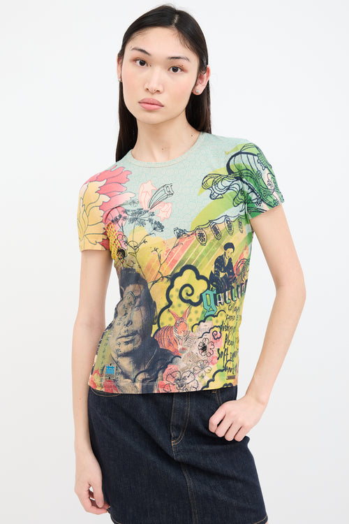 John Galliano Green 
Multi Graphic T-Shirt