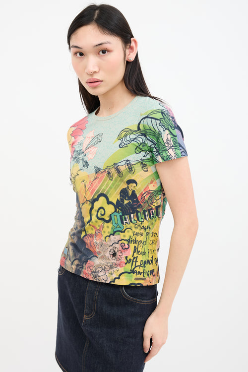 John Galliano Green 
Multi Graphic T-Shirt