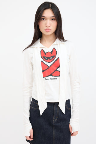 John Galliano White 
Red Graphic Tie Top