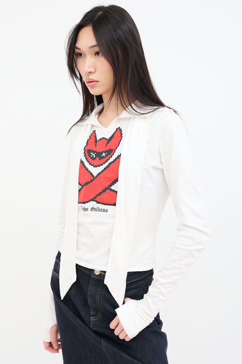 John Galliano White 
Red Graphic Tie Top