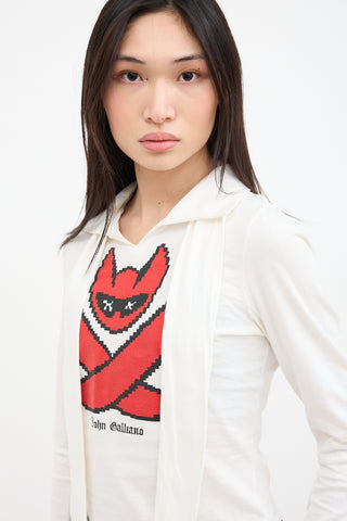 John Galliano White 
Red Graphic Tie Top