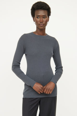 John Smedley Grey Ribbed Wool Top