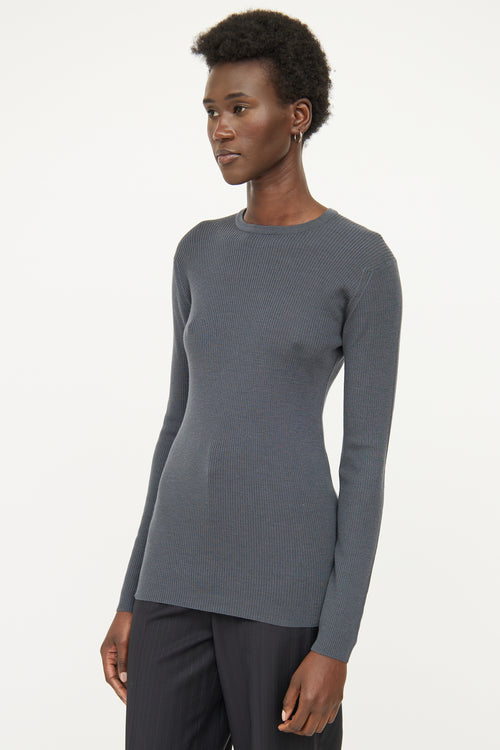 John Smedley Grey Ribbed Wool Top