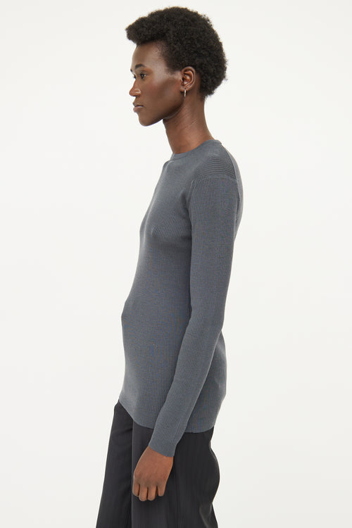 John Smedley Grey Ribbed Wool Top