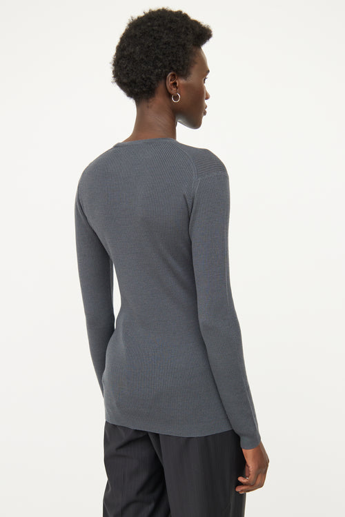 John Smedley Grey Ribbed Wool Top