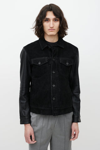 John Varvatos Black Leather Trucker Jacket