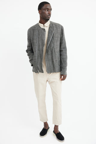 John Varvatos Grey Linen Moto Jacket