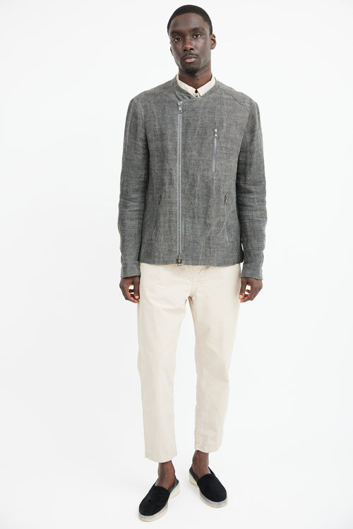 John Varvatos Grey Linen Moto Jacket