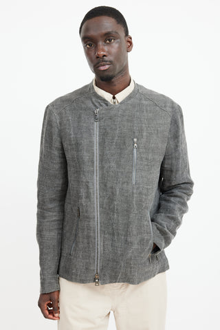 John Varvatos Grey Linen Moto Jacket