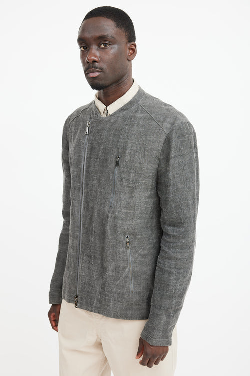 John Varvatos Grey Linen Moto Jacket